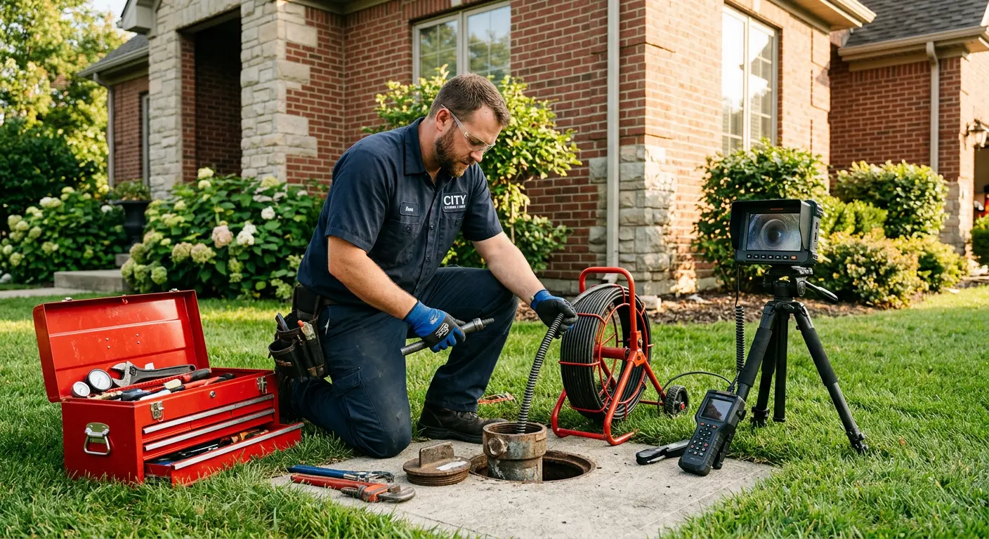 Sewer specialist with camera equipment servicing a cleanout in Spearfish